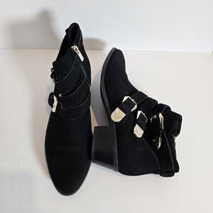 Taryn Rose Black Ankle Boots with Gold Buckles